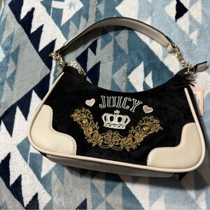Juicy Couture Black and Cream Embroidered Shoulder Bag